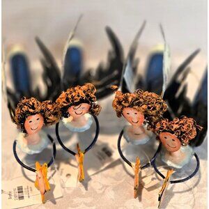 Vintage Bombay Company 9" Metal Angel Christmas Tree Ornaments Set of 4  *RARE*